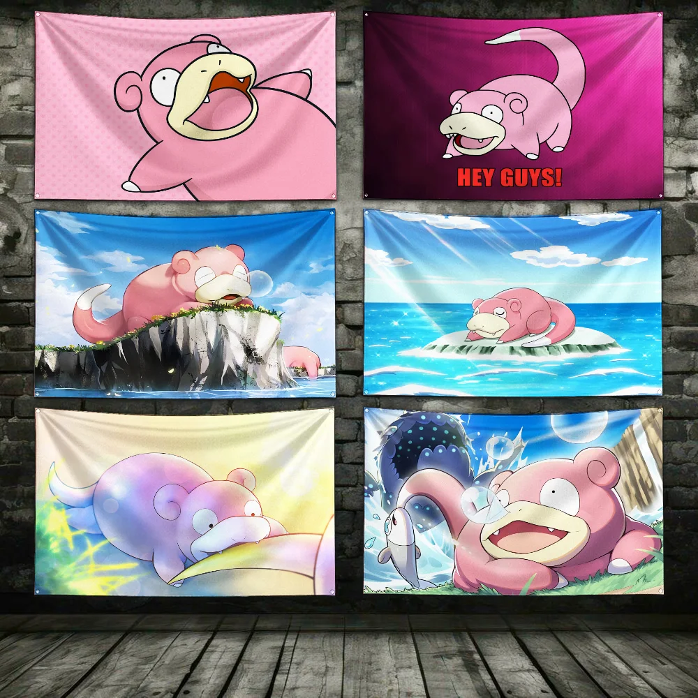 Pokemon Slowpoke Cute Flag Polyester Digital Printing Banner for Garage Wall Art Out Door Decoration With Brass Grommets