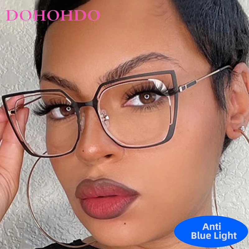 

2026 Popular Big Frame Square Metal Hollow Out Glasses Women Men Brand Designer Computer Games Anti-Blue Light Eyewear Ladies