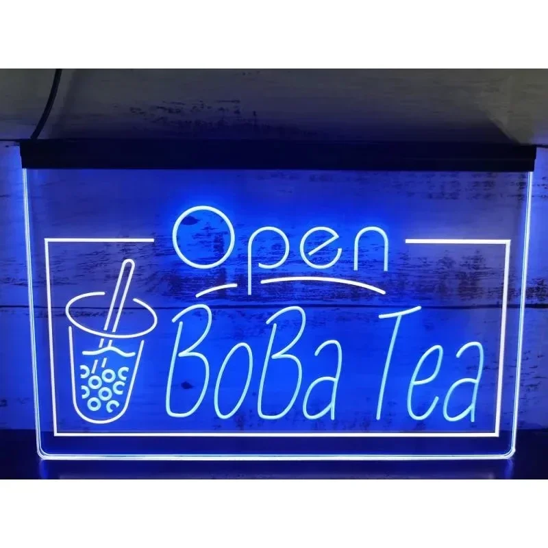 OPEN Boba Tea Bo Ba Drink Cafe Dual Color LED Neon Sign-3D Carving Wall Art for Shop,Club Wall Decor Signs,Office,Vintage Decor