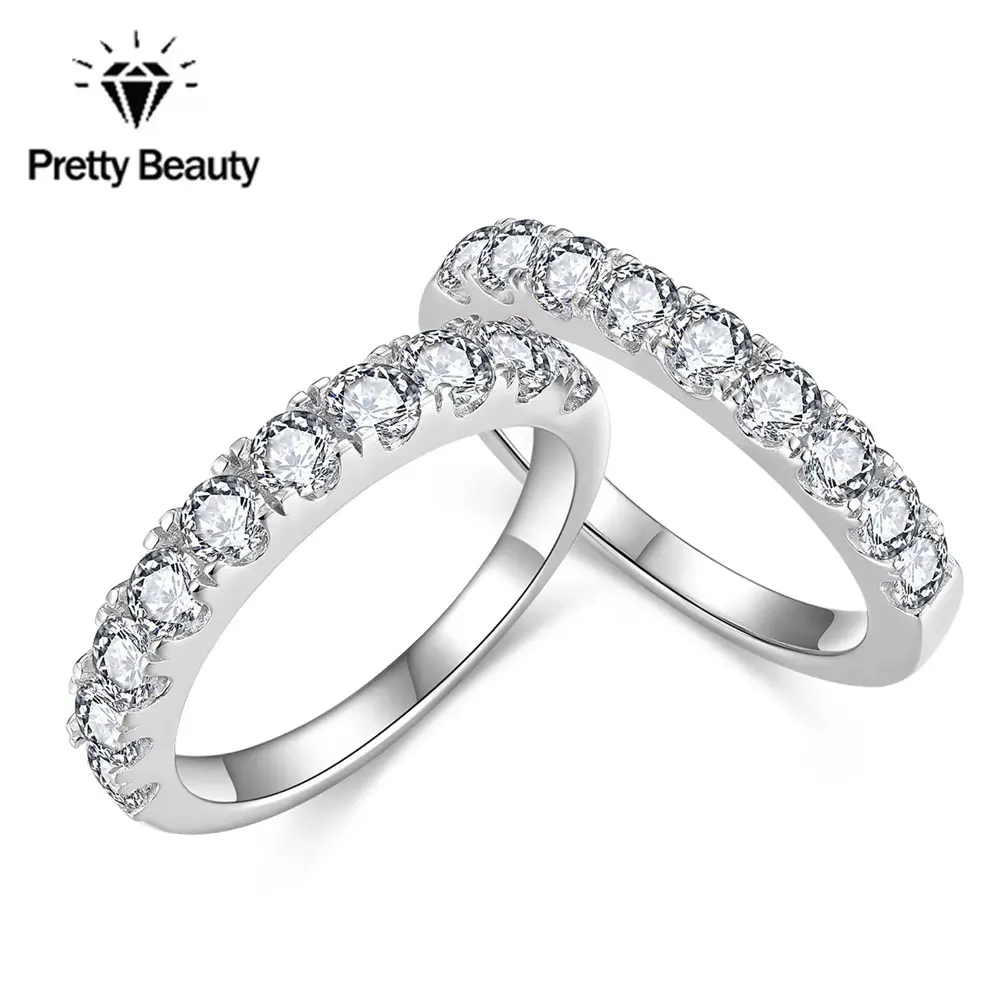 Pretty Beauty Half Eternity 3mm Moissanite Wedding Band S925 Silver for Women Party White Gold Plated Diamond Ring Fine Jewelry