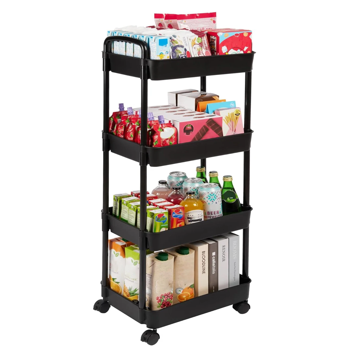 1pc 4-Tier Rolling Storage Cart with Wheels and Sturdy Handle Mobile Organizer for Kitchen Bathroom Office