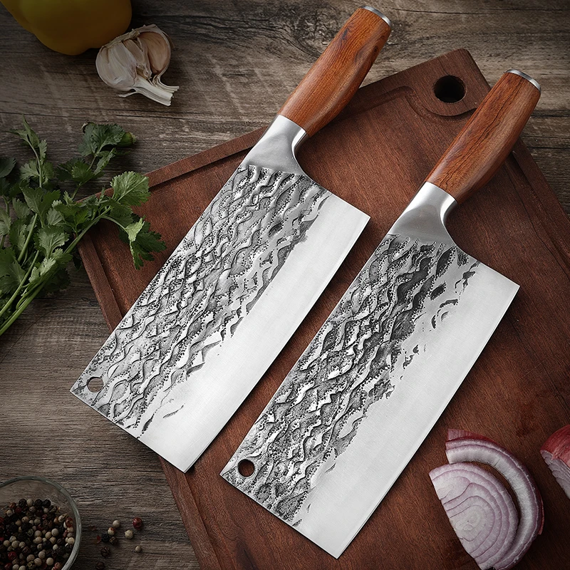 TJ POP Hand Forged 8 Inch Slicing Knife Stainless Steel Chopping Knife Pakkawood Handle Sharp Cleaver Household Kitchen Knives