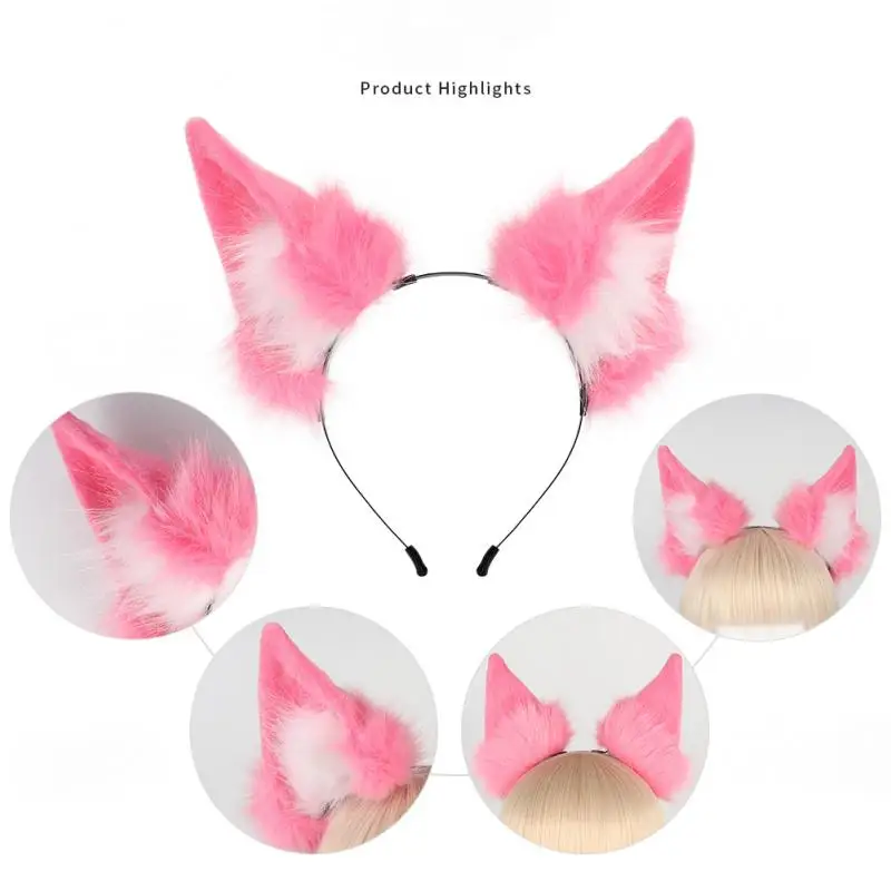 Pink Furry Fox Tail 70Cm Brown Animal Ears Cosplay Props Carnival Halloween Headwear Party Performance Costume Accessories