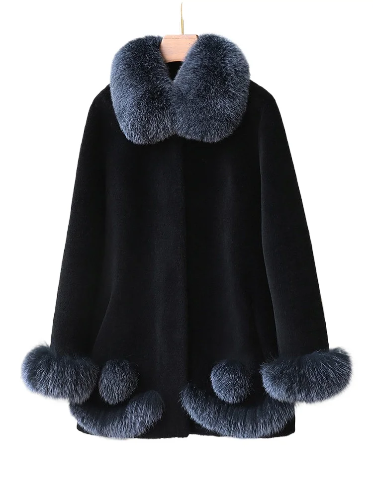 

Женское зимнее пальто из овечьей шерсти с воротником из лисьего меха, цельномеховое, для женщин среднего и старшего возраста, из Хайнина.