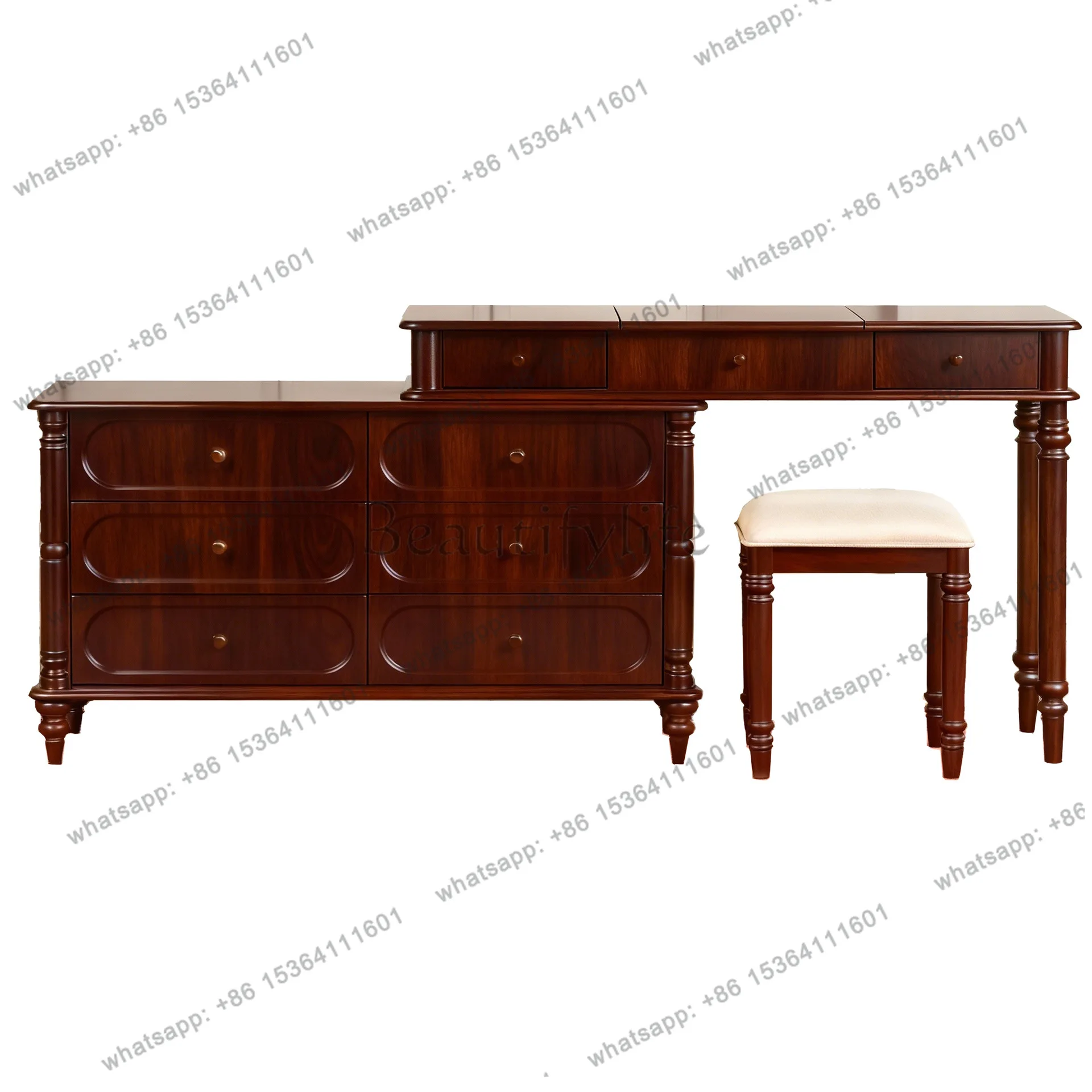 

French retro solid wood six-chest cabinet bedroom bedside locker dresser