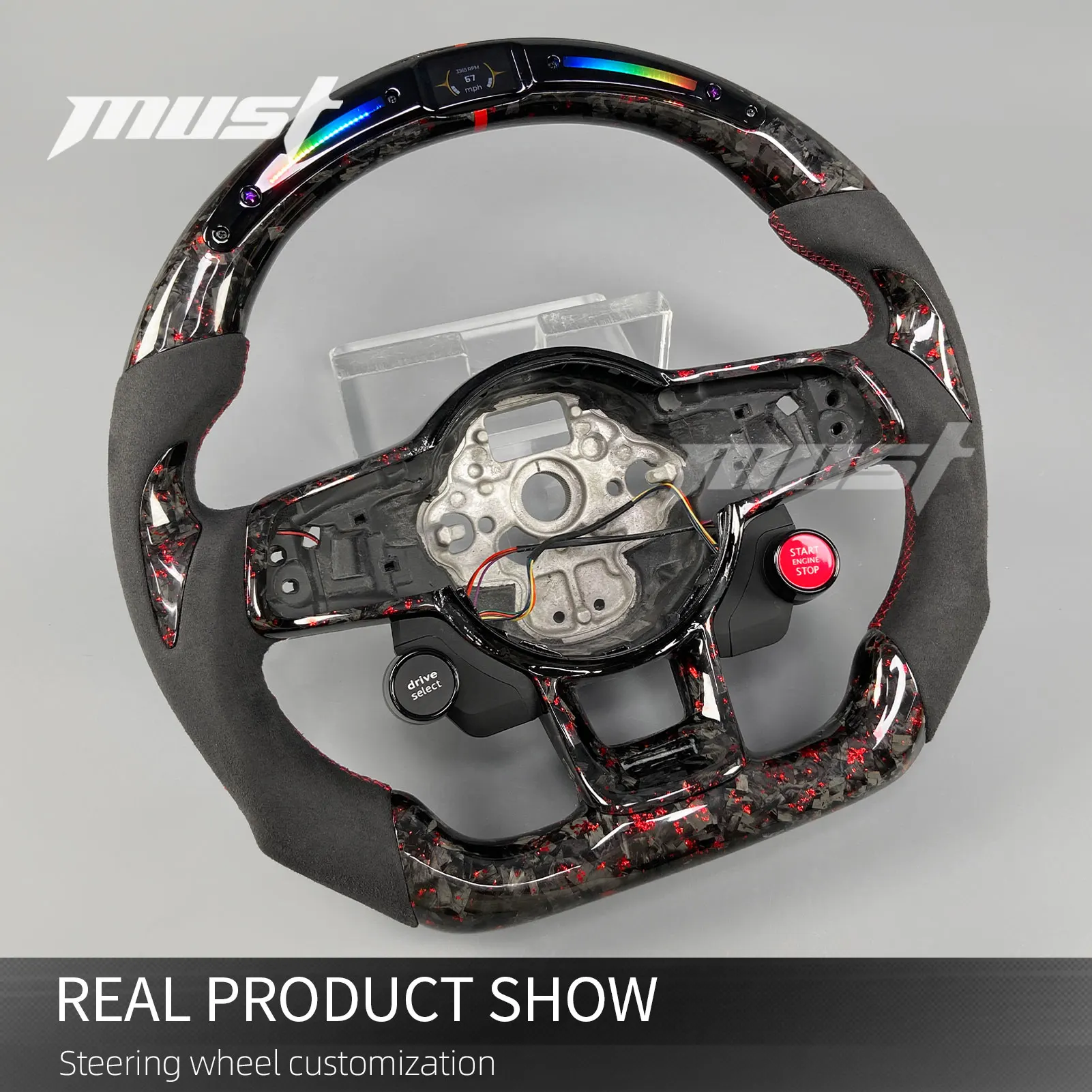 for Volkswagen MK7 Golf R GTI Scirocco Jetta 2015-2019 Customized LED Red Forged Carbon Fiber Steering Wheel with Start Button