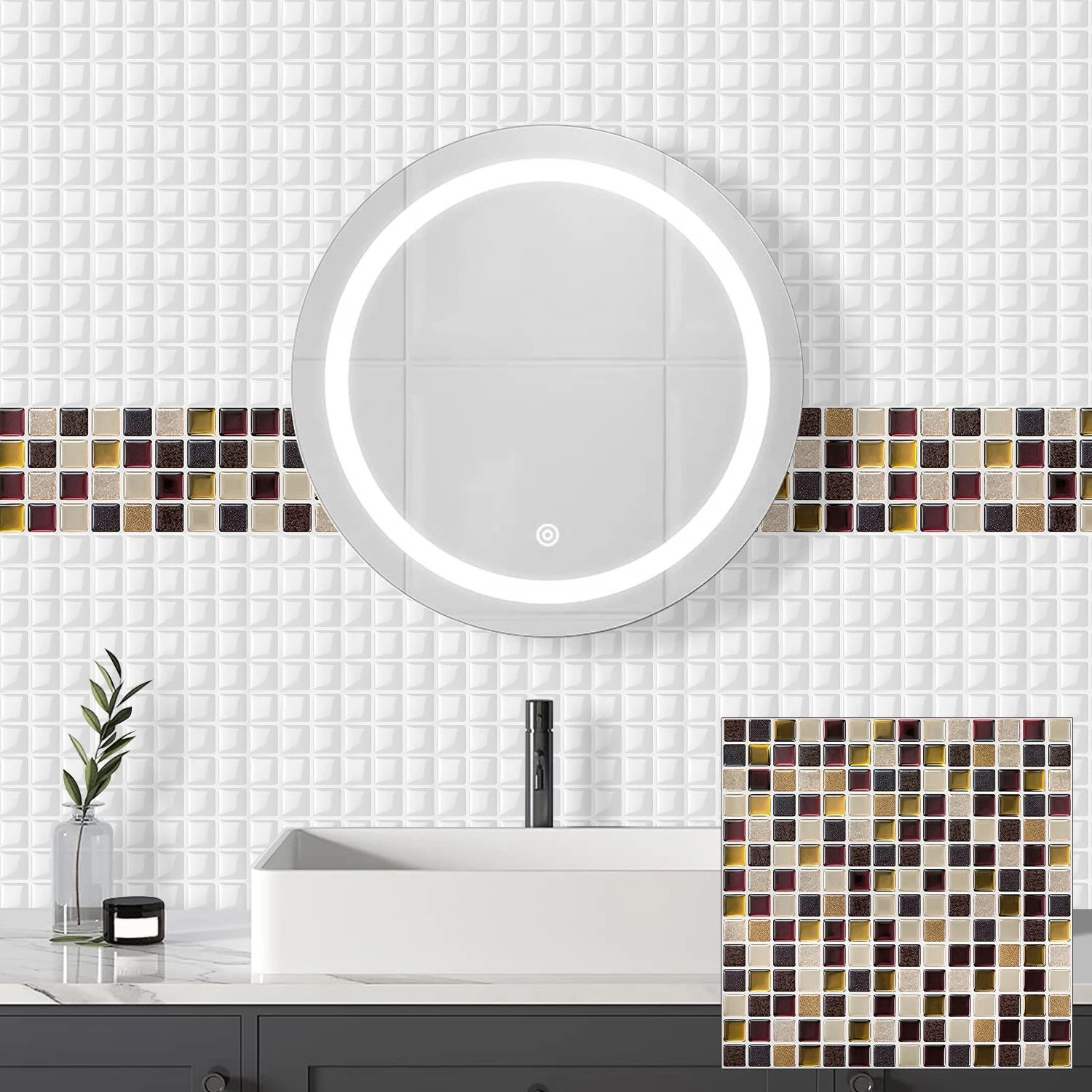 

Vividtiles Home Wall Backsplash Vinyl Wallpaper Sqaure Wall Sticker Self Adhesive Bathrom Kitchen Mosaic Decals for Apartment