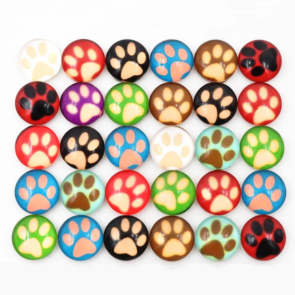 New Fashion Hot Sale 50pcs 8mm And 10mm Mixed Colors Paw print Style Handmade Photo Glass Cabochons