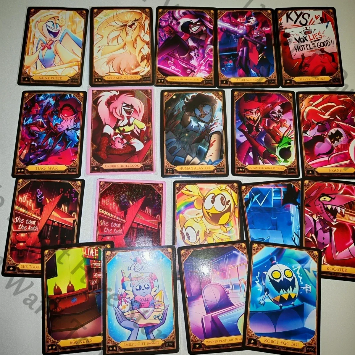 

Genuine Anime Hazbin Hotel Alastor Vox Lucifer Velvet Val Adam The Exorcist Angel Dust Sir Pentious Cosplay Lesser Calorie Card