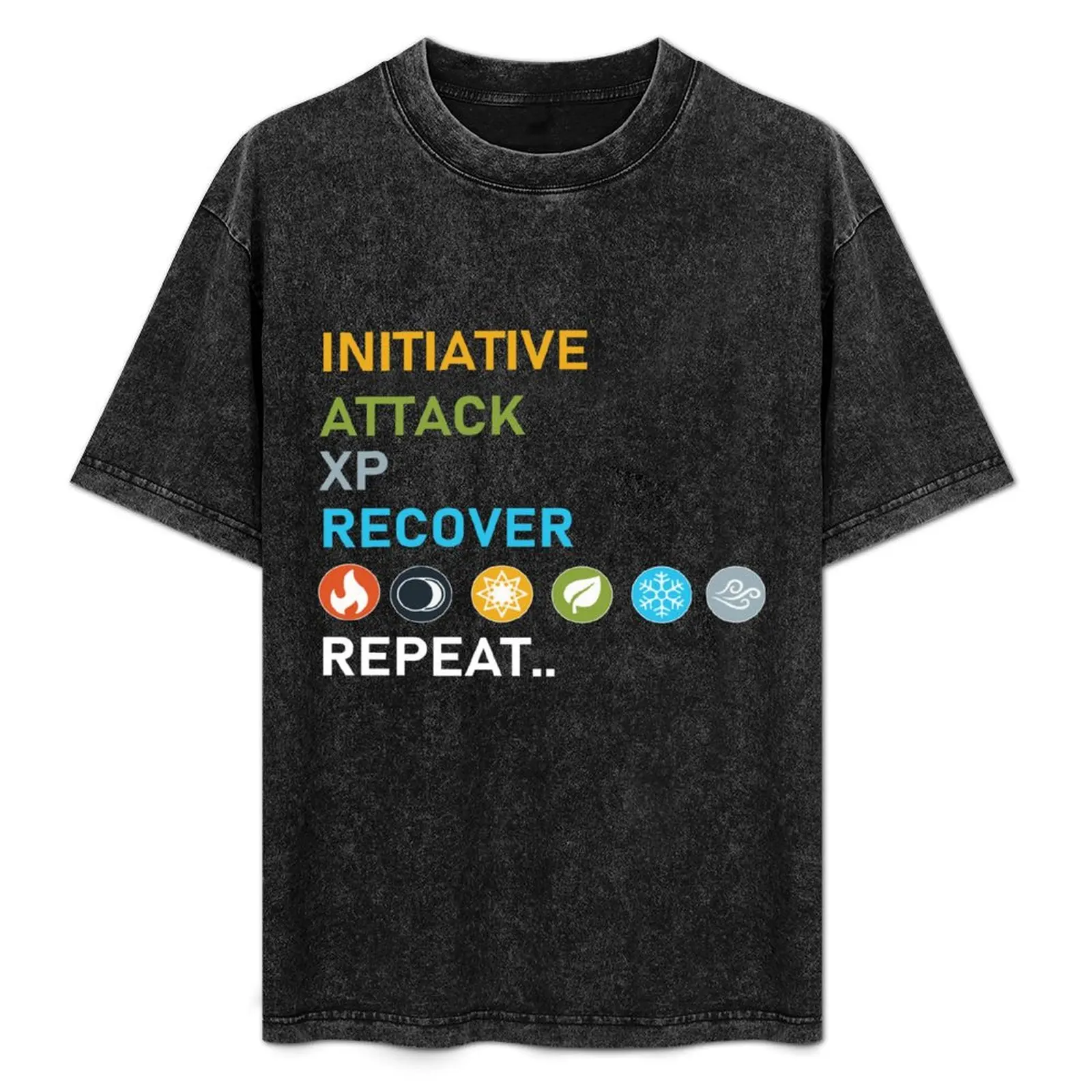 

Gloomhaven Initiative, Attack, XP, Recover, Repeat Board Game Graphic - Tabletop Gaming T-Shirt