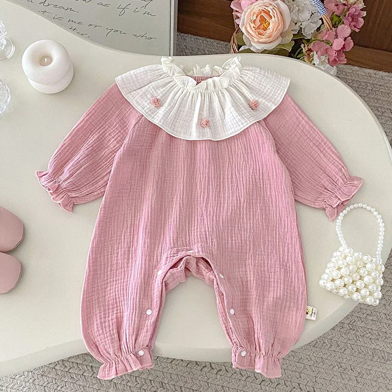 

2025 New Autumn Toddler Baby Girl Romper Long Sleeved Cotton Splicing Infant Baby Girls Jumpsuit 0-24M Baby Girl Clothing