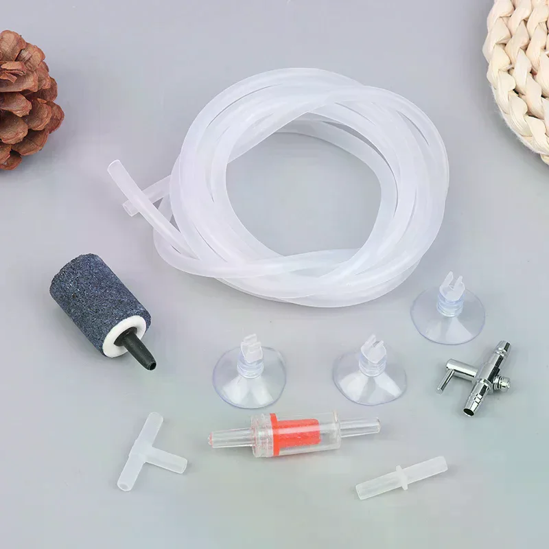 Aquarium Air Pump Accessories Kit With Air Stone Bubble Aerator Check Valves Suction Cups Oxygen Tube For Fish Tank Pump