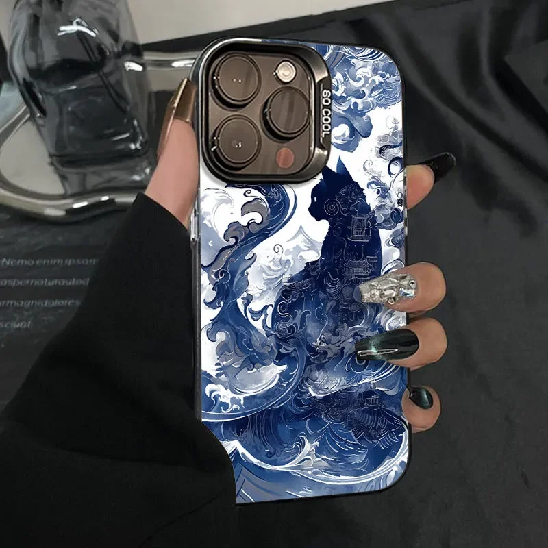 Blue Soul Cat Totem Phone Case For iPhone Case 16 15 14 13 12 11 Pro XR XS Max 7 8 Plus Phone Shockproof Soft Y2K Cover