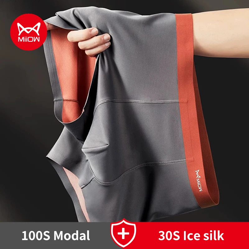 MiiOW 3Pcs 100S Modal Men Boxers Underwear Silky Ice Silk Men's Panties Boxershorts 5A Antibacterial Breathable Man Underpants