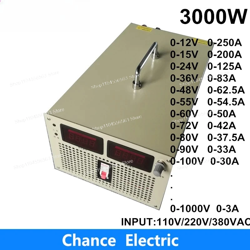 CHUX 3000W Switching Power Supply 12V 15V 24V 36V 48V 72V 80V 90V 110V 300V 400V 500V 1000V Voltage Adjustable Display  AC to DC