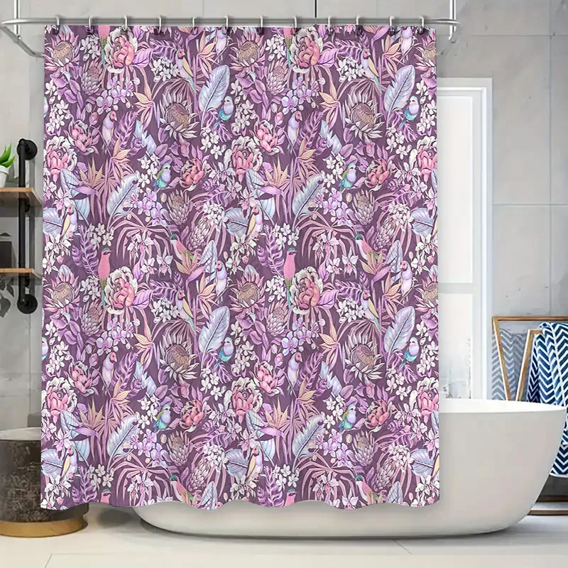 

Floral Shower Curtain Botanical Purple Lavender Nature Bathroom Decor Farmhouse Vintage Style Waterproof Fabric Liner