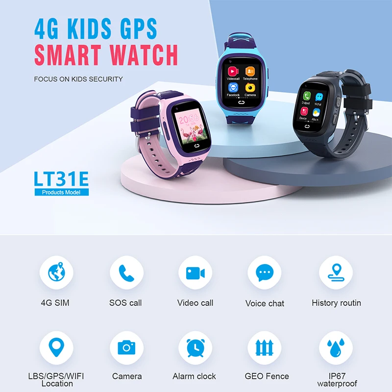 LT31 E 4G Smart Watch Kids GPS WIFI Video Call SOS IP67 Waterproof Child Smartwatch Camera Monitor Tracker Location Phone Watch