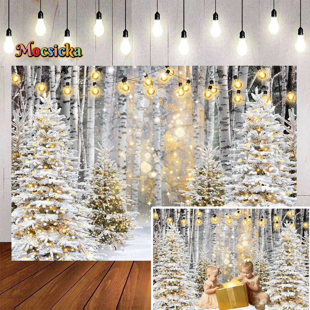 Winter Christmas Tree Snowy Photography Background Studio Glitter Lights Castle Photobooth Backdrop Kids Cake Smash Photocall