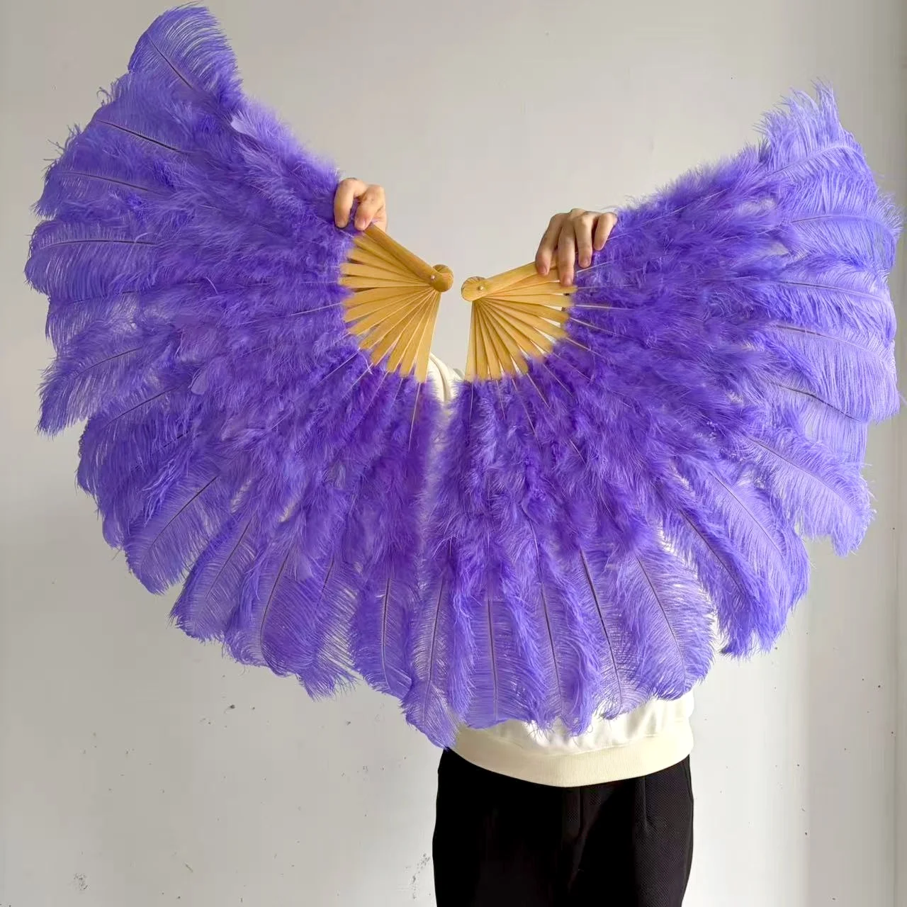 100cm Purple Ostrich Feather Fan 13 Bones Foldable Hand Fan Burlesque Showgirl Halloween Costume Dance Stage Performance Props