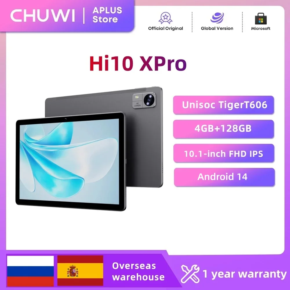 

CHUWI Hi10 XPro Tablet Android 14 Unisoc T606 Octa Core 4GB RAM 128GB ROM 10.1'' FHD 1280x800 IPS Touchscreen 4G LTE 5G WiFi