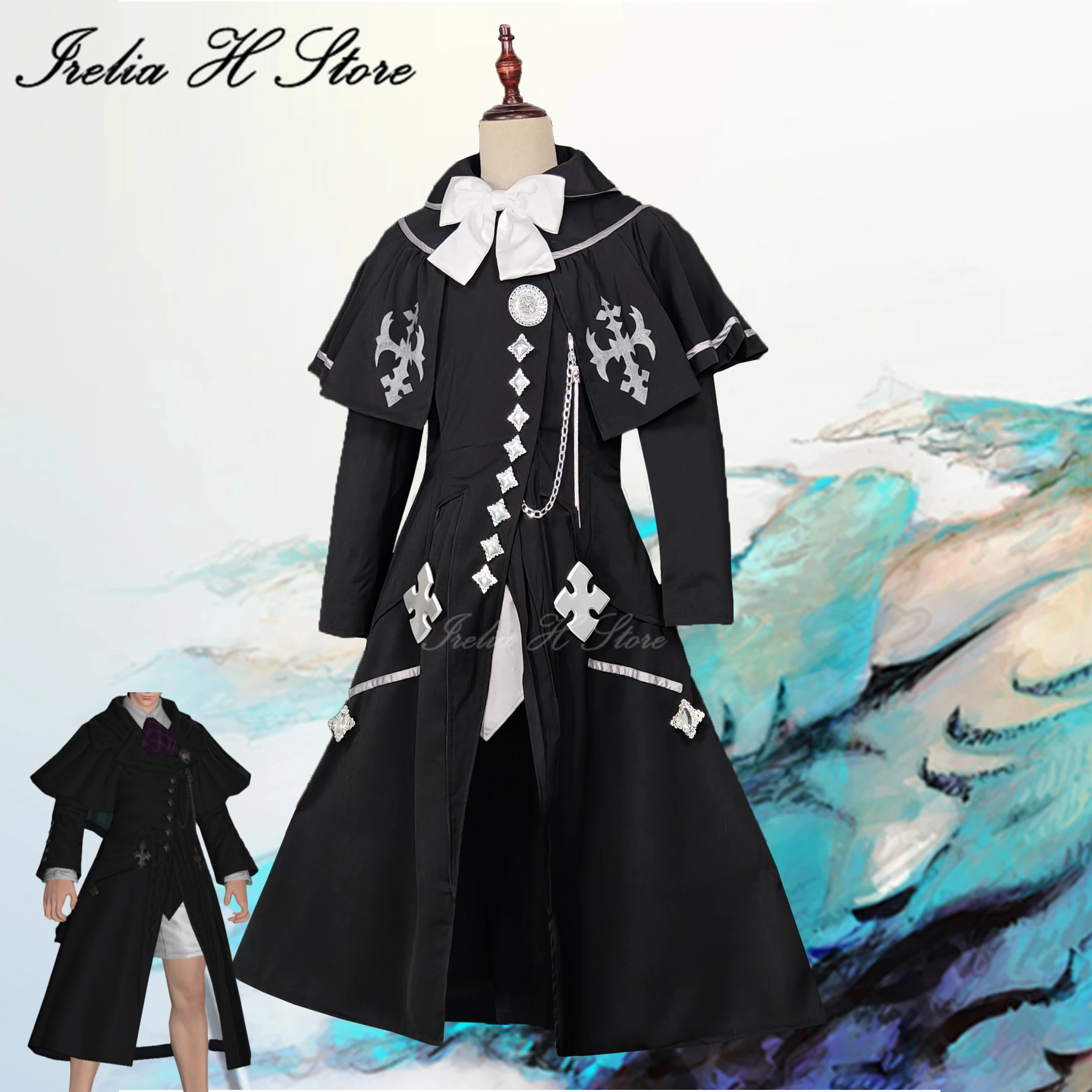 

Irelia H Custom made size FF14 Final Fantasy XIV Sharlayan Philosopher's Coat Cosplay Costume for man Halloween Trench Game