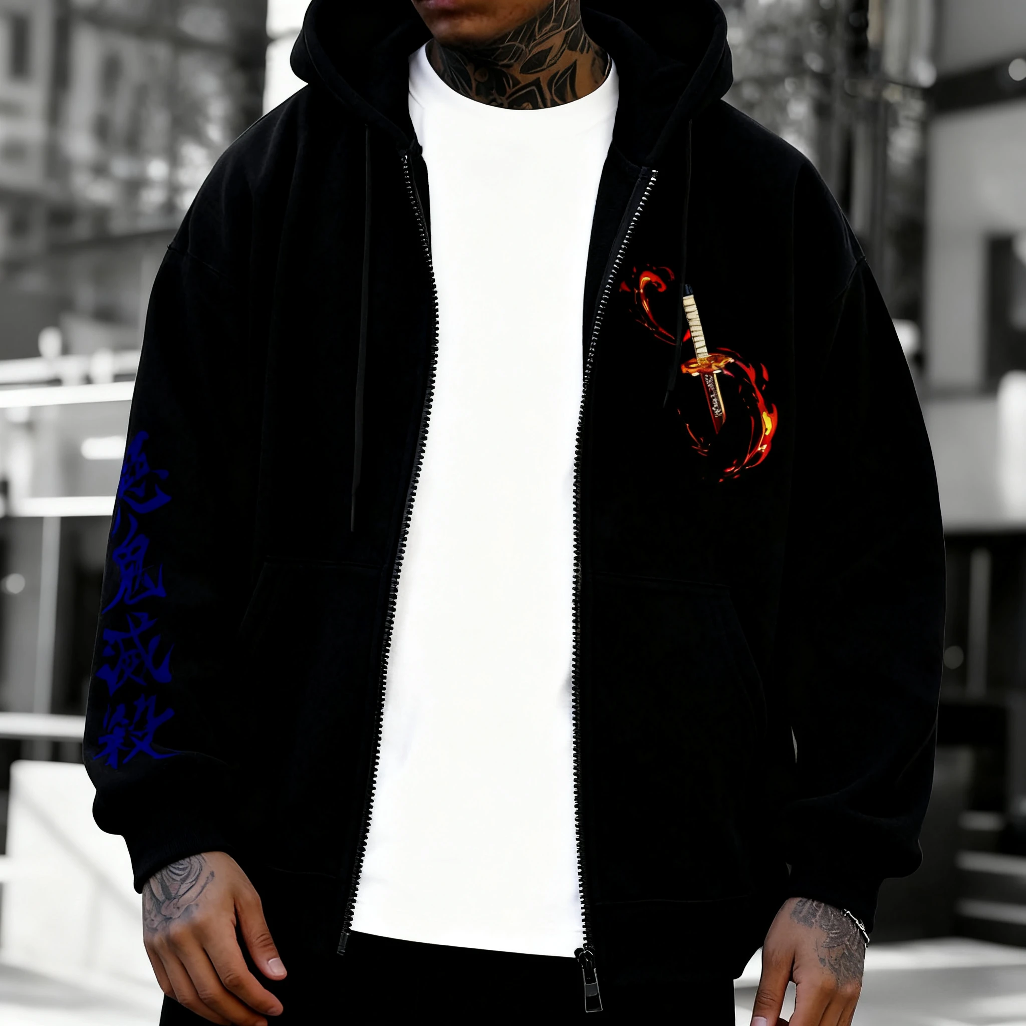 Demon Slayer Anime Zipper Hoodie 2025 Unisex Autumn/Winter New Kamado Tanjirou Printed Street Hip Hop Trendy Casual Loose Top