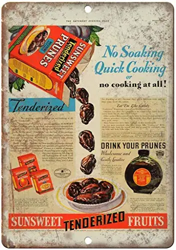 Sunsweet Tenderized Prunes Wall Poster Tin Sign Vintage BBQ Restaurant Dinner Room Cafe Shop Decor