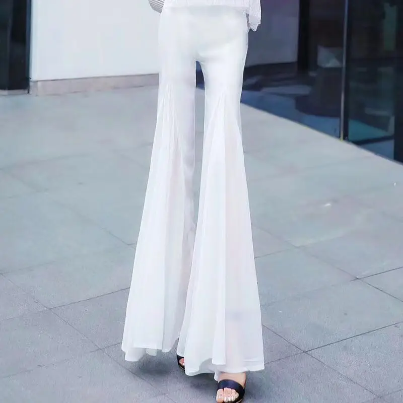 

Women Chic Chiffon High Waist Flare Pants Slim Trousers Elegant Korean Fashion Elegant Streetwear Autumn Wide Leg Pants A95