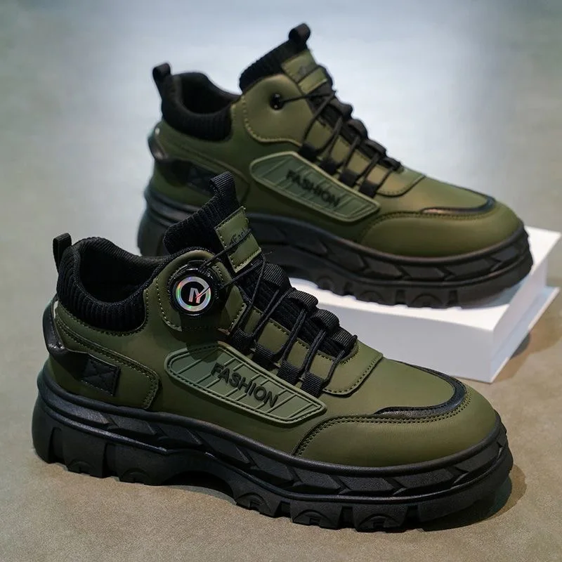 2025 botas altas de pelúcia de inverno para homens, sapatos de trabalho retrô estilo britânico, botas curtas quentes de sola grossa da moda