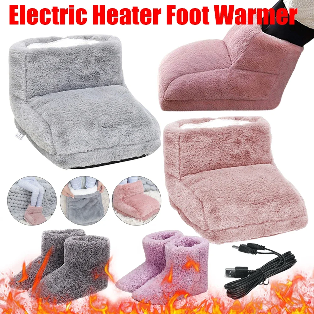 Electric Heater Foot Warmer Detachable Foot Heating Pad USB Charging Fleece Warm Foot Cover Washable Plush Shoes Heating Pads