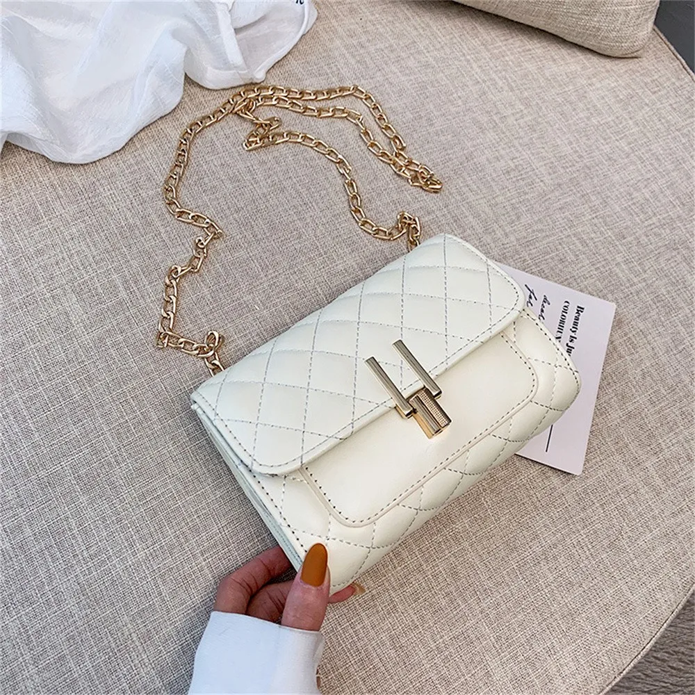 Fashion Versatile Women Shoulder Bag Korean Version Messenger Bag Texture Chain Rhomboid Pu Leather Handbag Crossbody Phone Bags