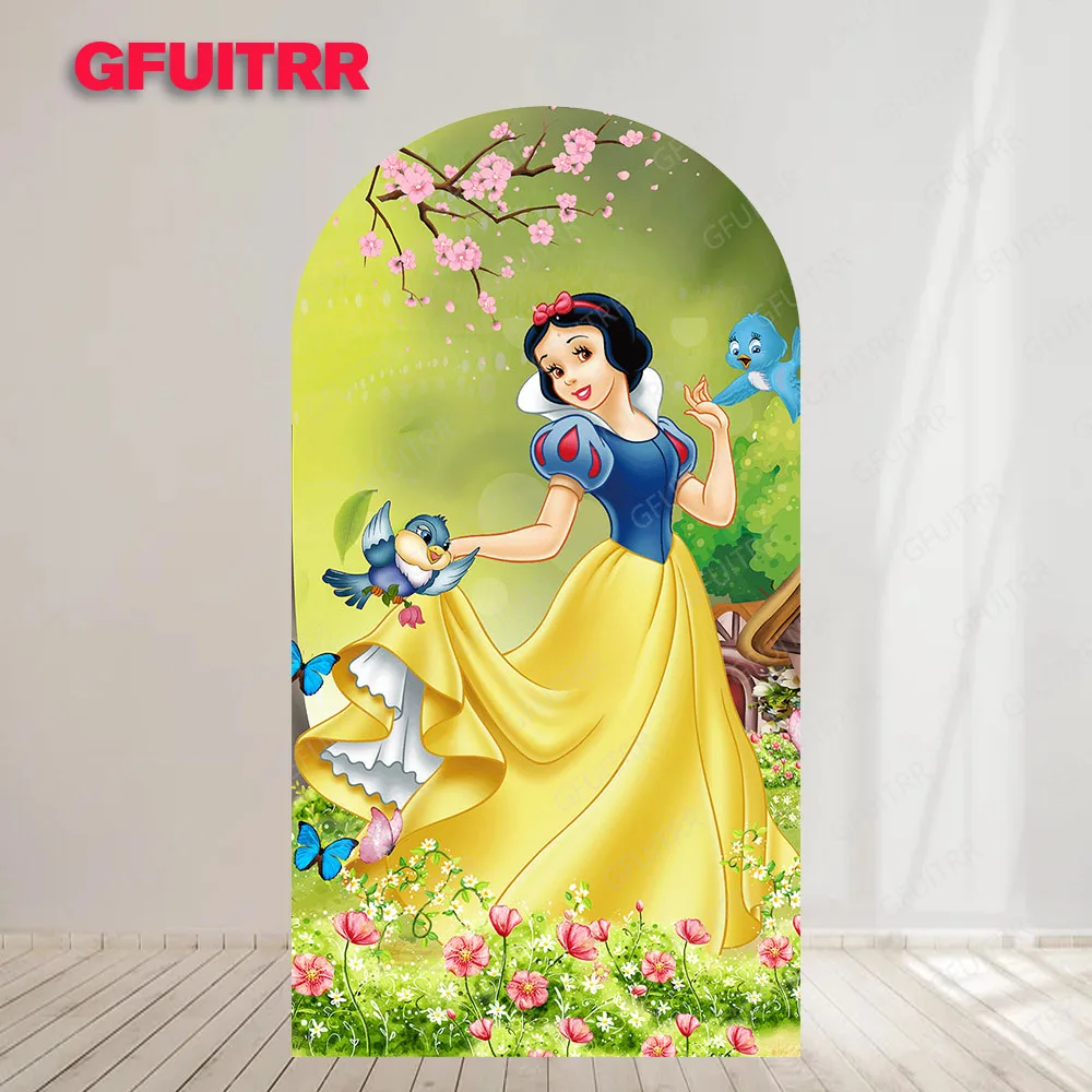 Snow White Arch Covers Backdrop Photography Background Wedding Girl Birthday Party Photo Doubleside Print Elastic Fabric