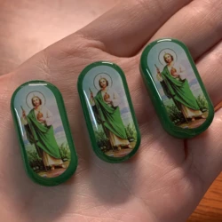 â20 Pcs  Religious Accessories Can Made Into DIY Bracelets St. Jude's Green Rectangular Wooden Charm Connector