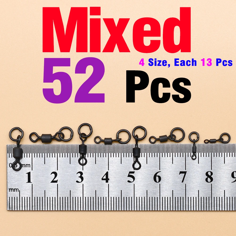 MNFT 50 Stück Micro Flexi Hakenwirbel 4 Größen, Karpfenangeln Mini Ringhakenwirbel, Terminal Angelzubehör