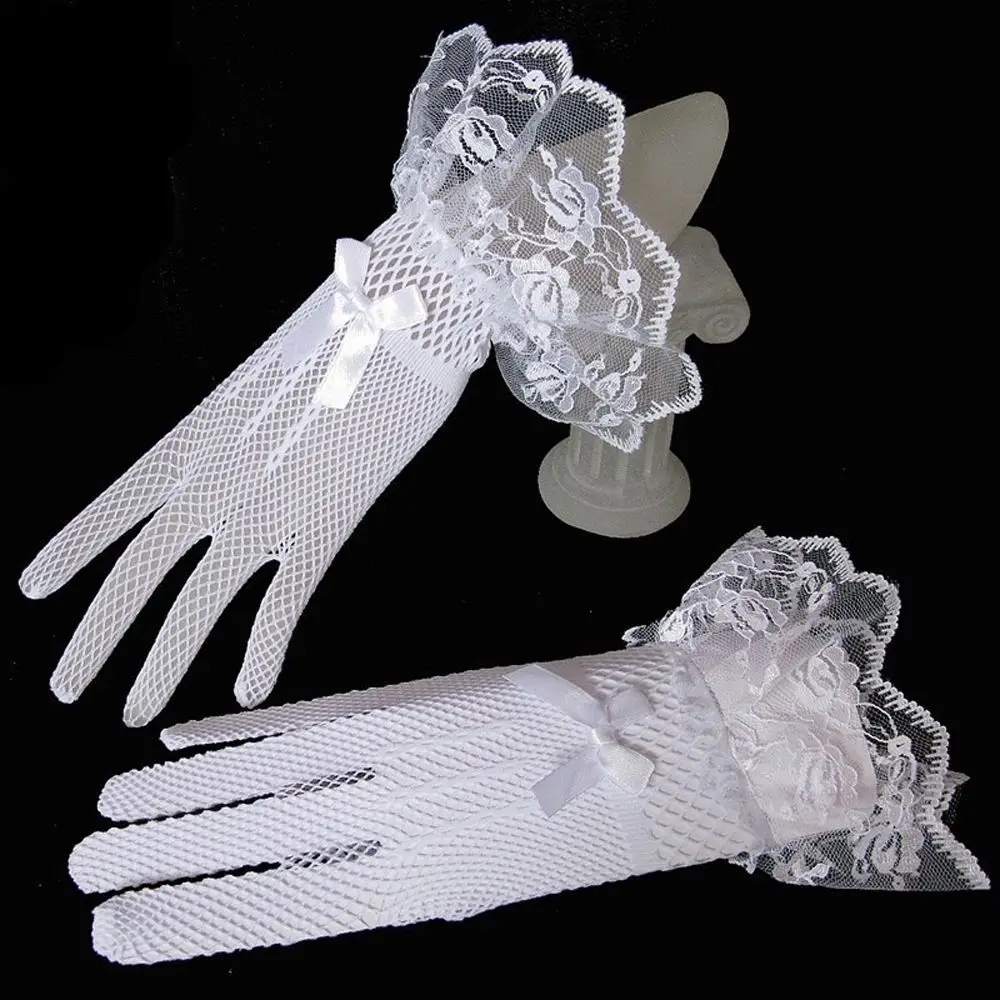 Guantes de rejilla de encaje negro, guantes de Novia de encaje, guantes con dedos para fiesta, vestido de novia