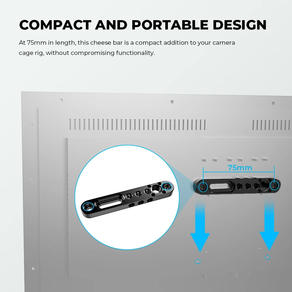 SZRIG barra per formaggi in alluminio lunga 75mm con foro filettato 1/4-20 3/8-16 per accessori per la fotografia dell'impianto di perforazione della gabbia della fotocamera