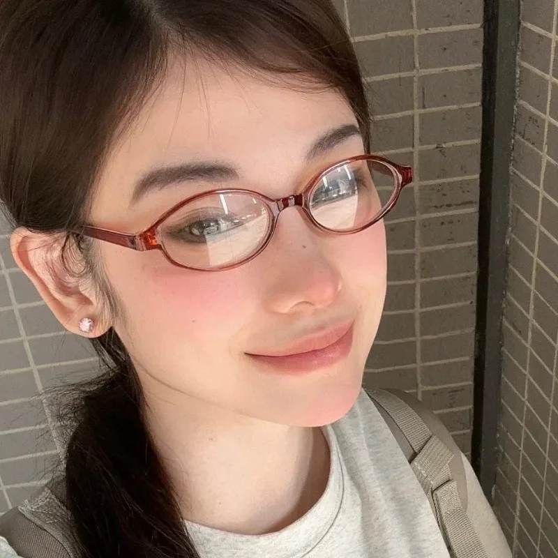 Retro Owalne Okulary Damskie Dziewczęce Y2K Czerwono-Zielona Oprawka Okulary Dekoracyjne Komputerowe Anty-niebieskie Okulary do Jazdy na Wybrzeżu