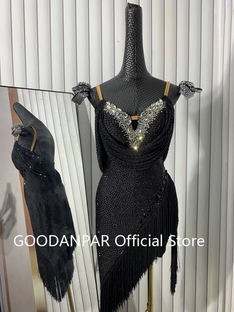 new black Latin dance dress lady for women latin dance costume sexy latin wear for competition  Custom-made GOODANPAR