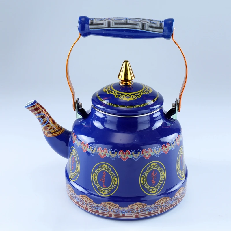

Mongolian characteristic eight treasures enamel milk teapot