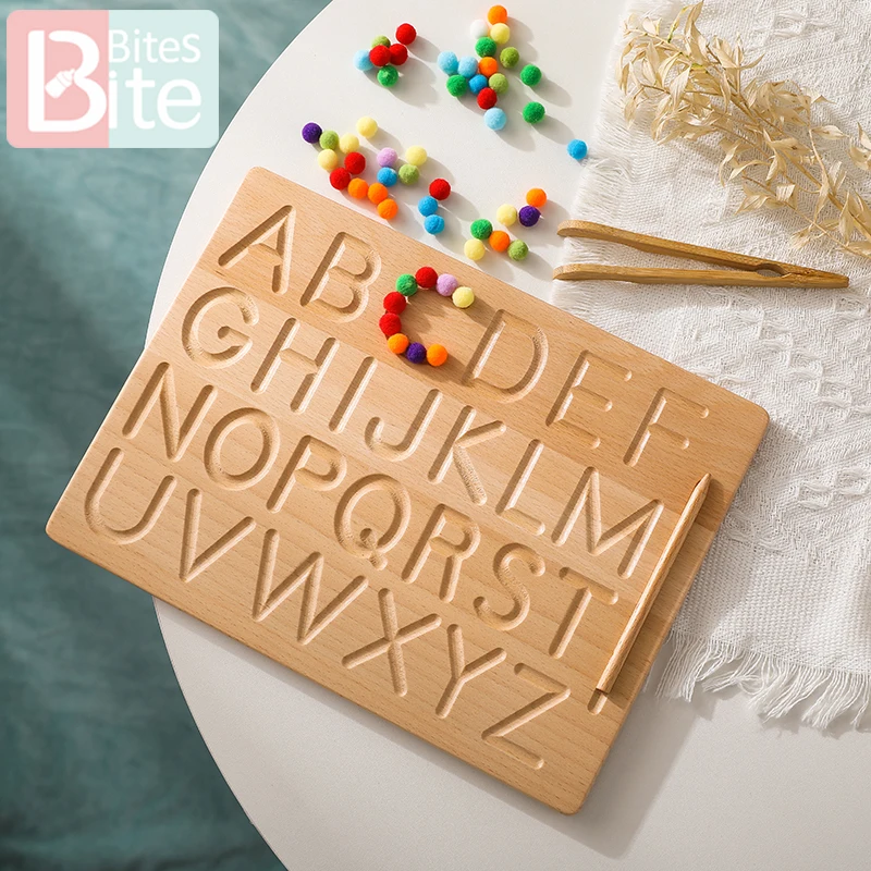 Montessori Digitaal Bord Voor Meisjes Jongen Traceringsbord Dubbelzijdig Wiskunde Beuken Houten Letters Nummer Tellen Puzzel Kids Cadeau