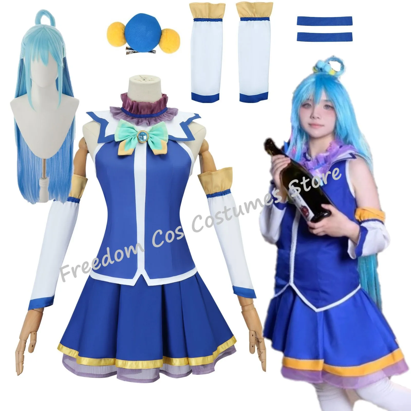 

Anime KonoSuba God's Blessing on This Wonderful World Cosplay Aqua Costume Wig Uniform Dress Set Party Outfit for Women