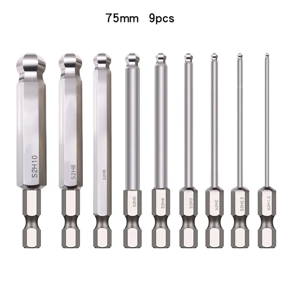 Premium 9Pcs Magnetic Ball End Hexagon Screwdriver Bits Set High Precision Steel Suitable for Automotive and Household Repairs