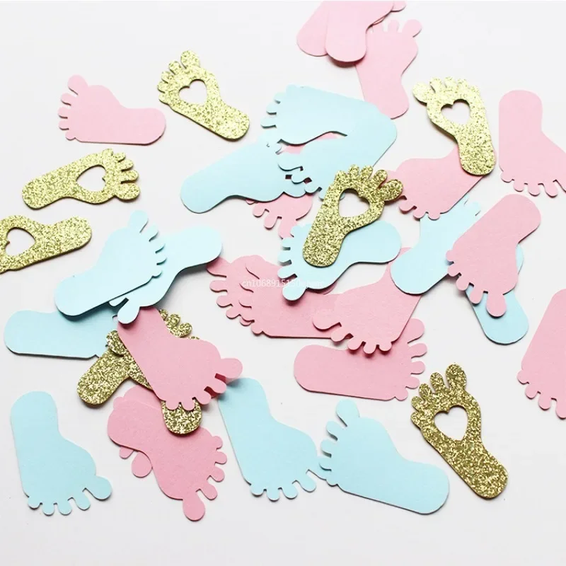 100pc Gender Reveal Party Decoration Oh Baby Foot Paper coriandoli Kids Happy Birthday Boy Girl Baby Shower Table Scatter Supplies