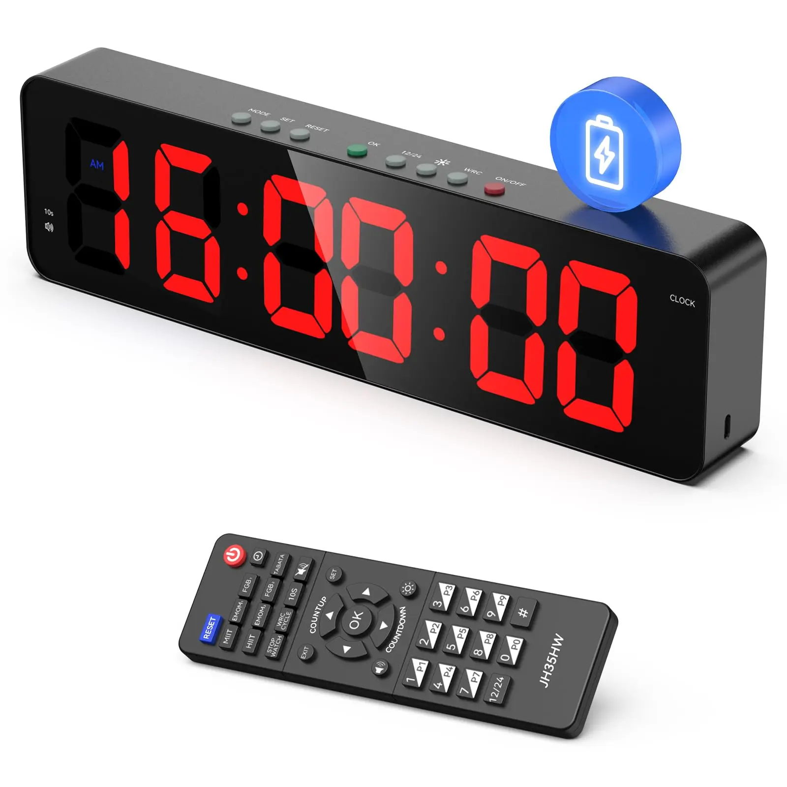 Ultra-Clear Interval Timer with LED 11''x 3.5'' Countdown/Up Wall Clock Gym Timer with Remote Power Fitness Timer Stopwatch