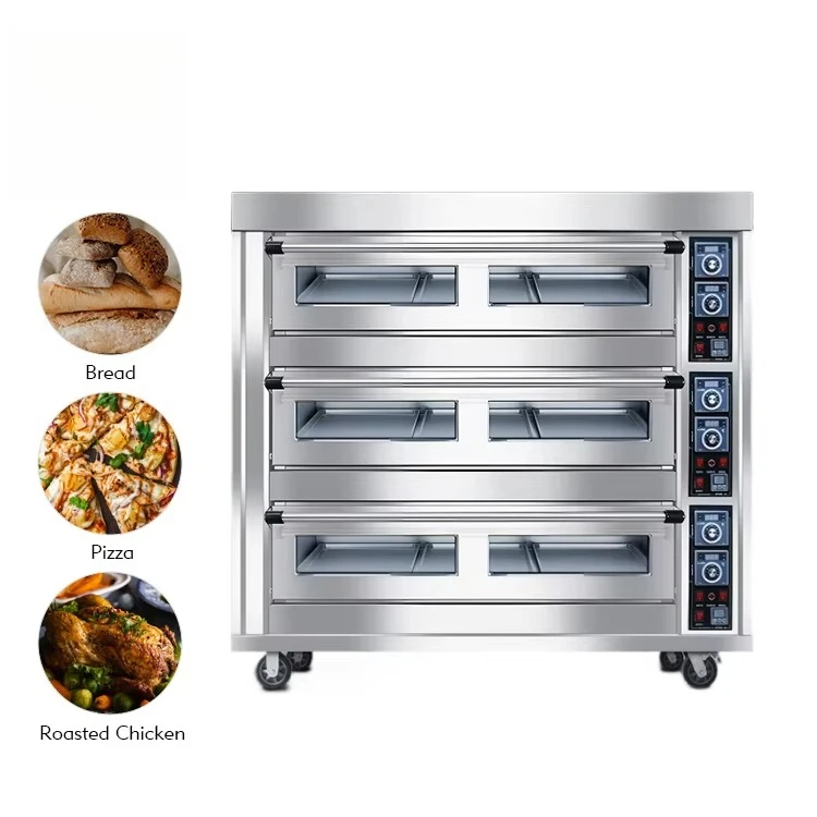 Commercial 3 Deck 9 Trays Industrial Baking Oven Electric & Gas Bread Cake Pizza Baking Machine for Bakery Shop