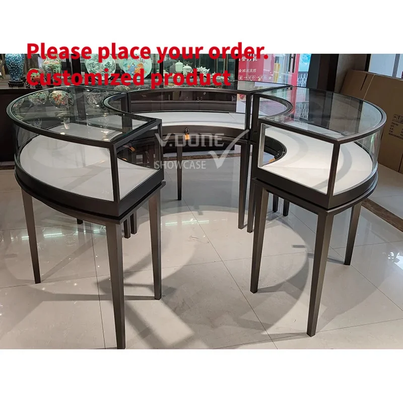 custom.Antique Round Jewelry Display Counter Jewellery Glass showcase Cabinet