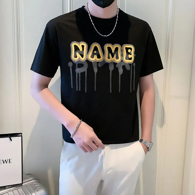 الصيف الرجال الجديدة قصيرة الأكمام تي شيرت العلامة التجارية العصرية Ins المألوف جولة الرقبة إلكتروني الطباعة تصميم نصف كم #5