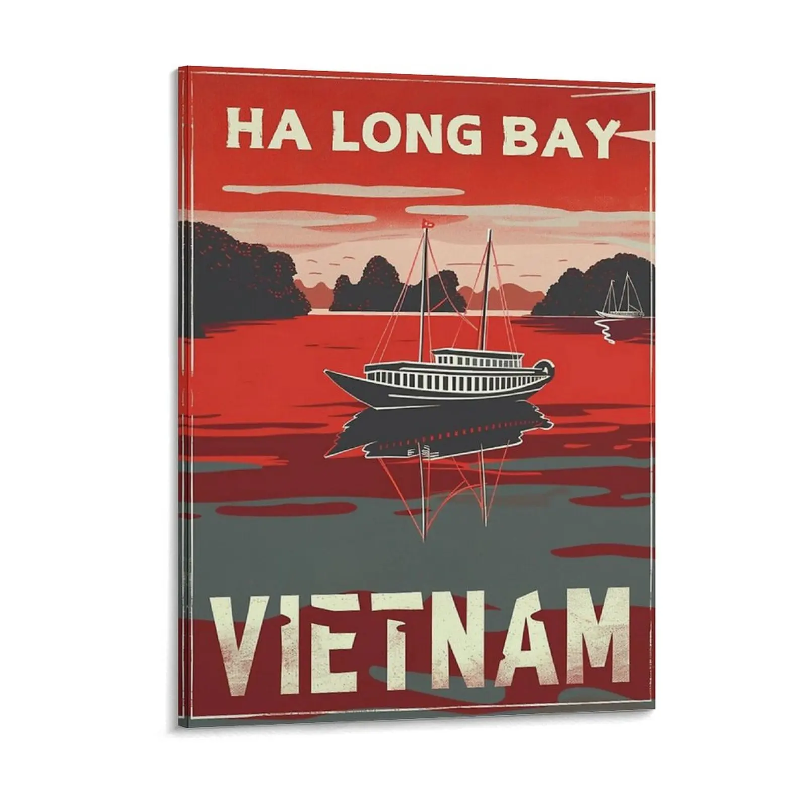 

A Vintage Travel Illustration of Ha Long Bay Vietnam Canvas Painting Party Garage Club Design Wall Decor Framed Wall Paintings