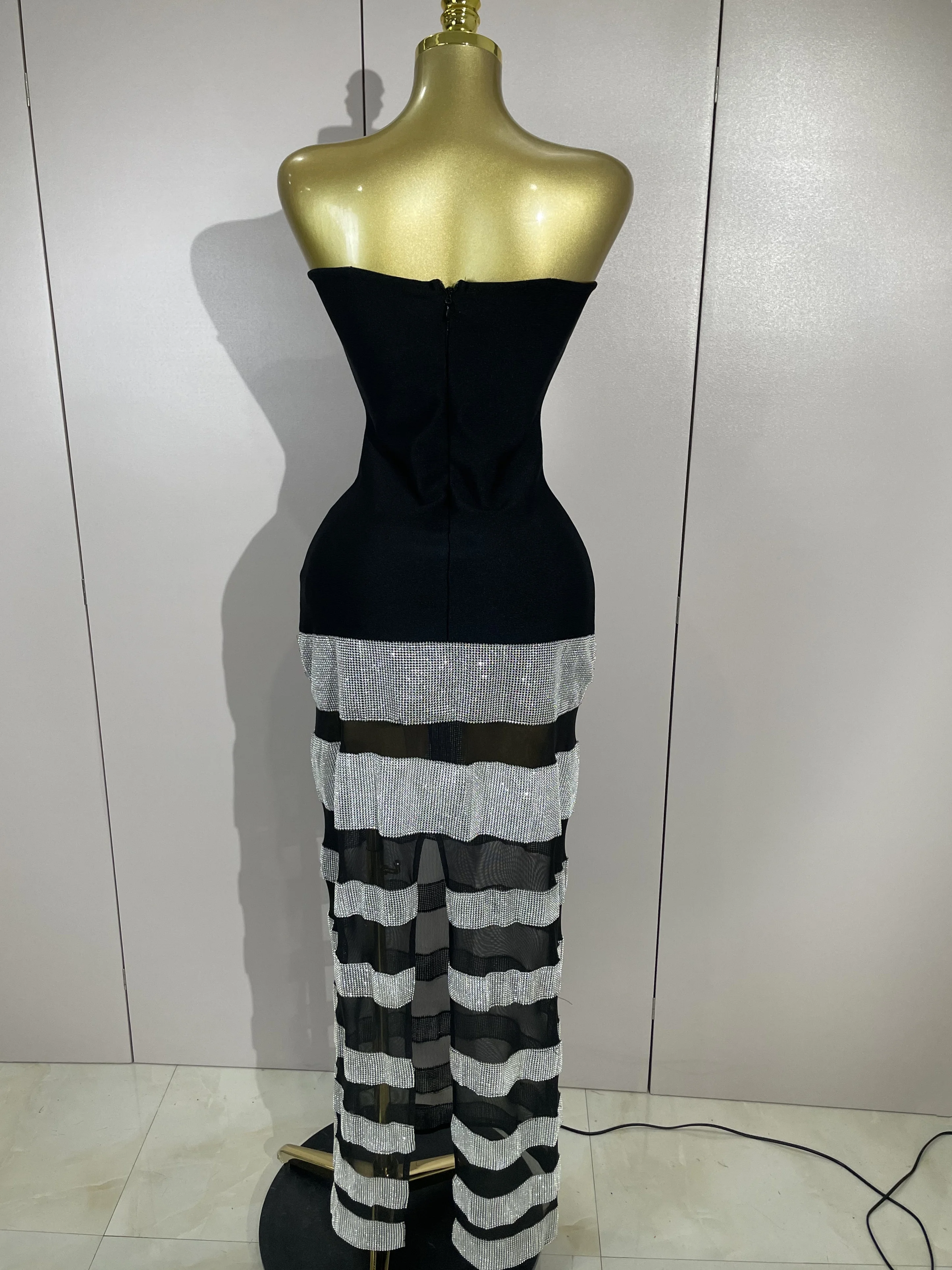 أنيقة لامعة مثير شبكة حمالة Bodycon فساتين طويلة ضمادة النساء نادي عيد ميلاد مساء حفلة سليم المشاهير فساتين الضيوف #4