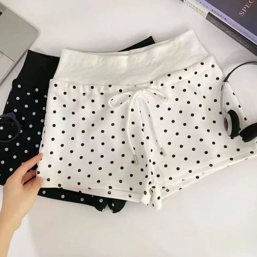 Street Style Polka Dot Women Shorts High Waist Drawstring Waist Drawstring Shorts Lightweight Soft Hot Pants Spring Summer